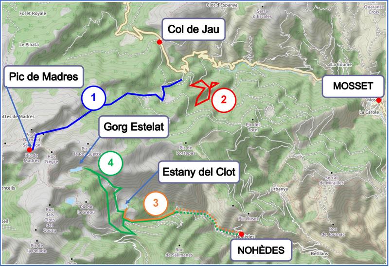 Walks from Mosset and Nohèdes map