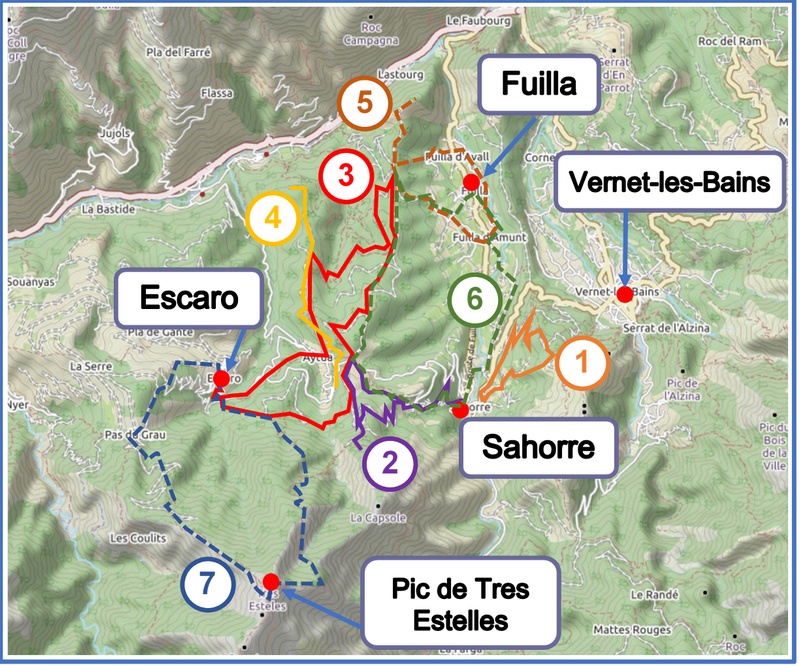 Walks from Sahorre, Escaro and Fuilla map
